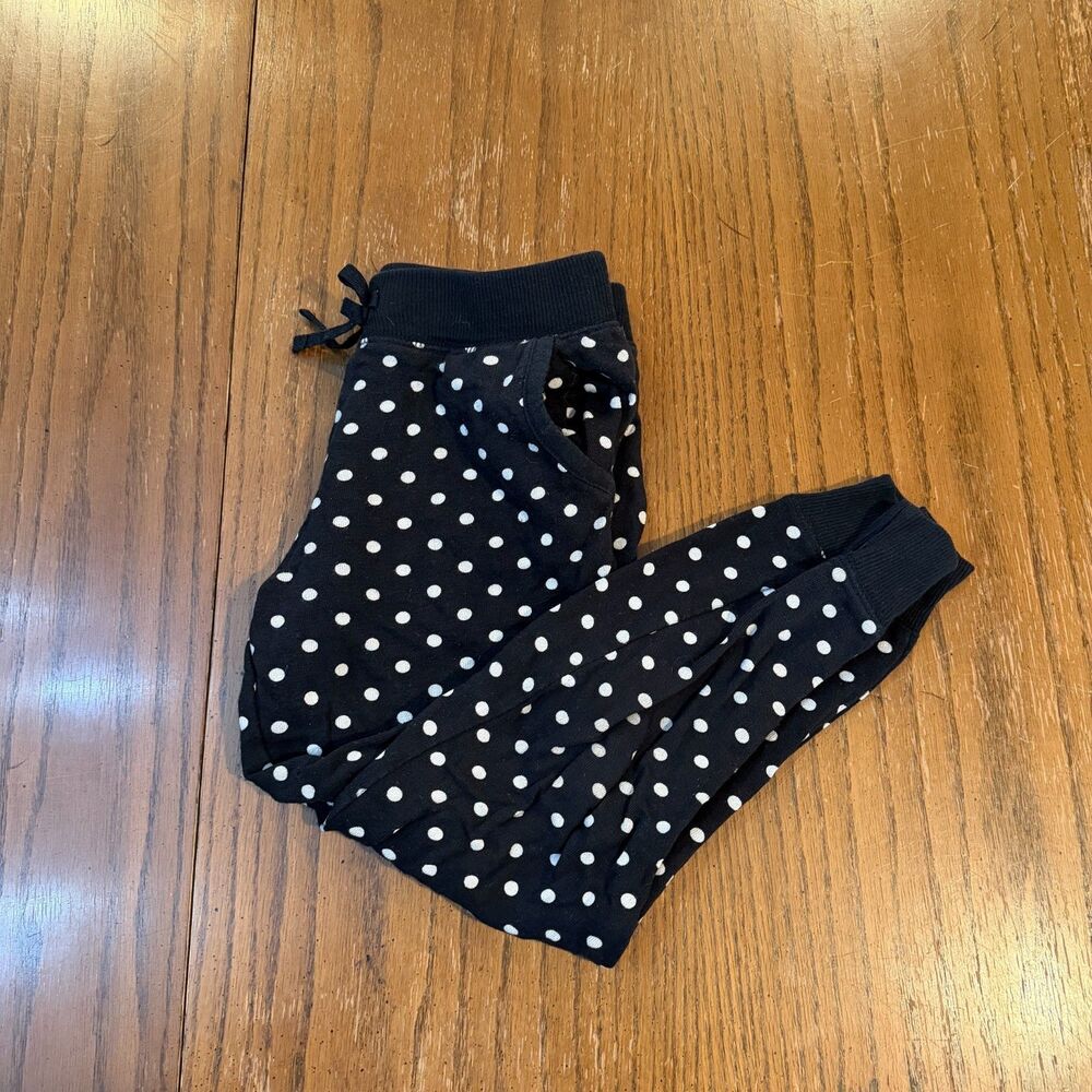 Danskin Now Girls Jogger Pants Size M 7-8 Black White Polka Dot Drawstring